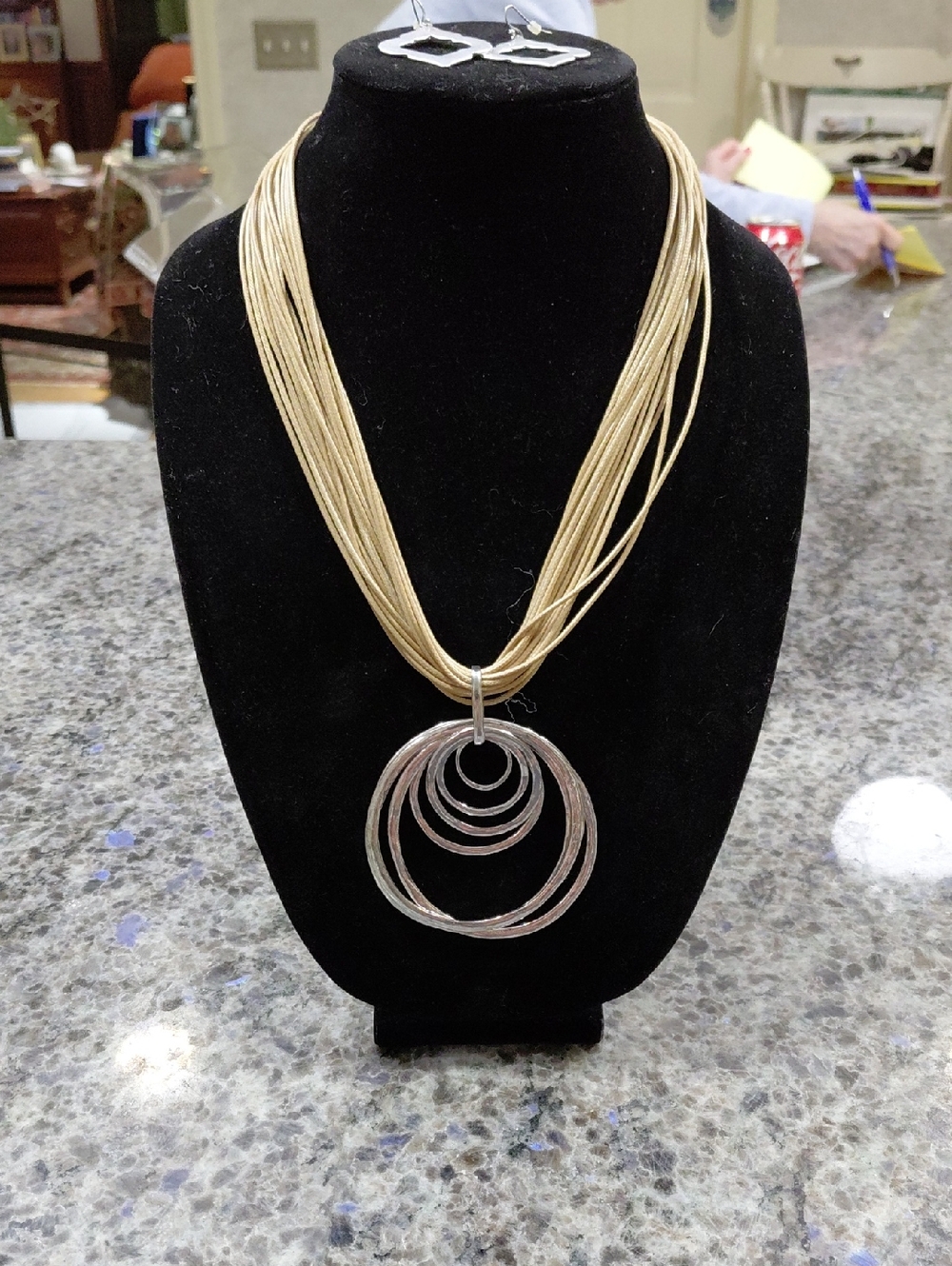 Chico's Gold Multi-Strand Necklace with Silver Concentric Circle Pendant